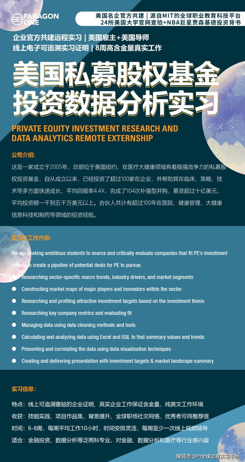 美国私募官方远程实习 专注医疗大健康领域的私募投资数据分析实习